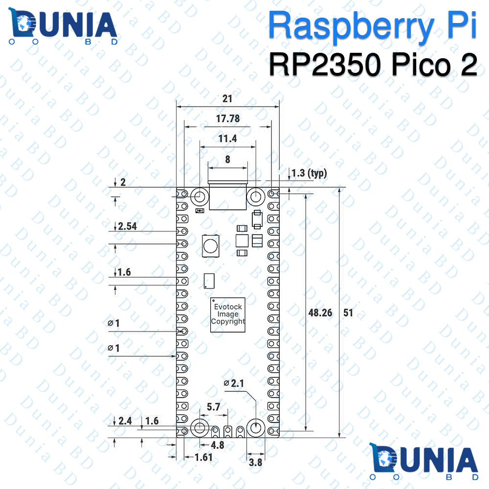 Raspberry Pi Pico 2 Microcontroller Board Powered by RP2350 Dual Architecture Chip