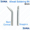 60W Soldering Iron Bit Set 6mm Bent Conical and Straight Knife Tip