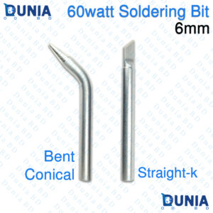 60W Soldering Iron Bit Set 6mm Bent Conical and Straight Knife Tip