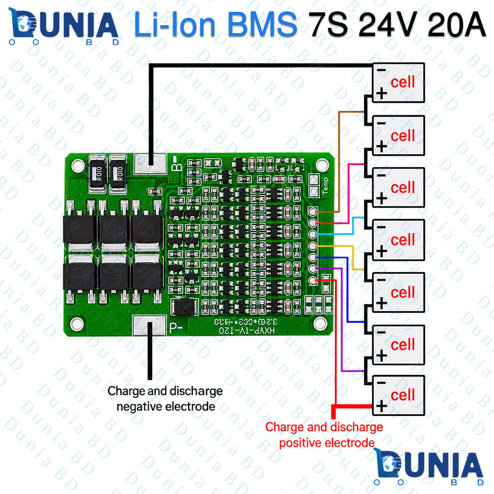 7S 24V 20A Li-ion BMS 18650 Protection Board with Balancing HXYP-TY-T20