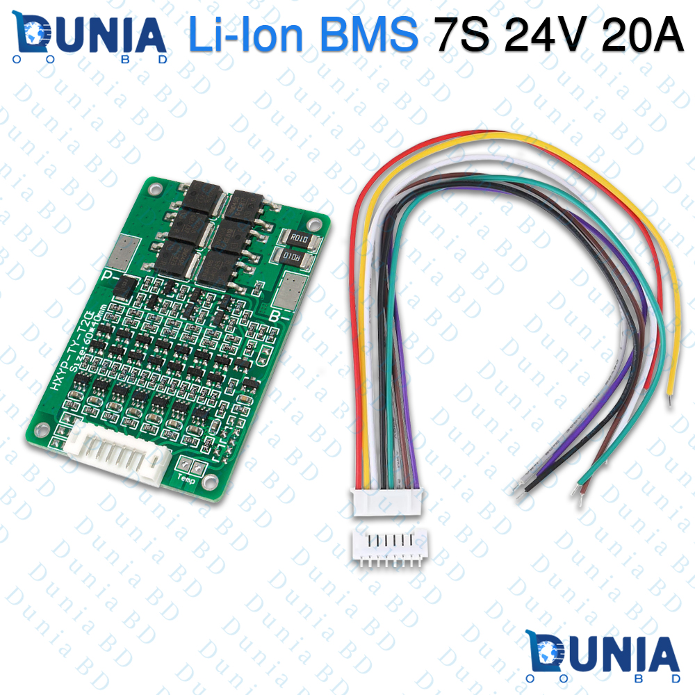 7S 24V 20A Li-ion BMS 18650 Protection Board with Balancing HXYP-TY-T20