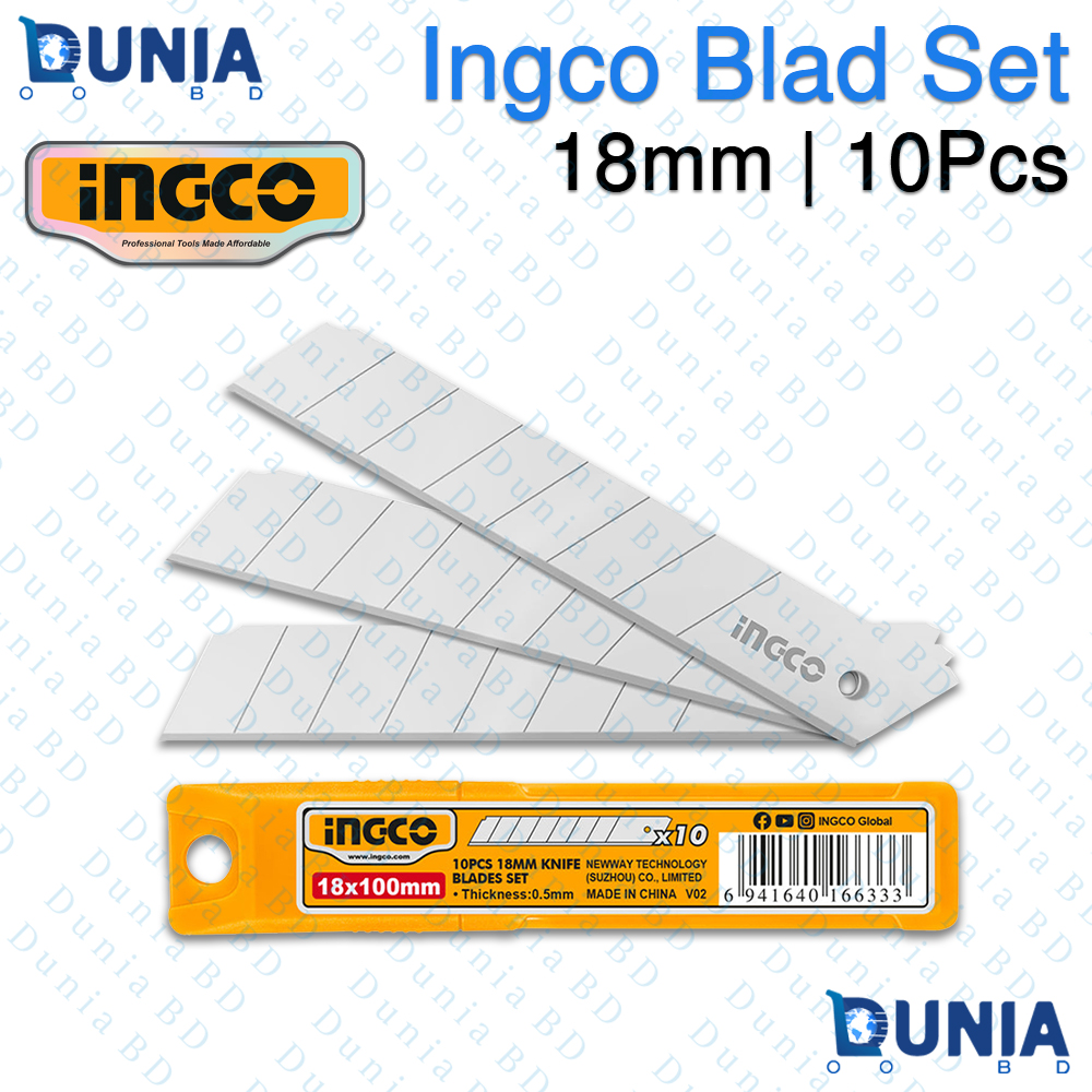 Ingco 18mm Snap-Off Knife Blade Set 10Pcs High Carbon Steel Cutter Blades