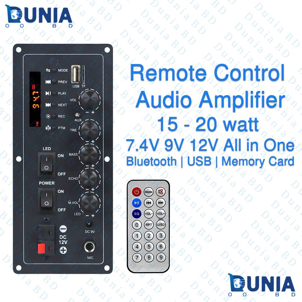 Audio Bluetooth Amplifier E-6 15-20W 7.4V 9V 12V Remote Control Module