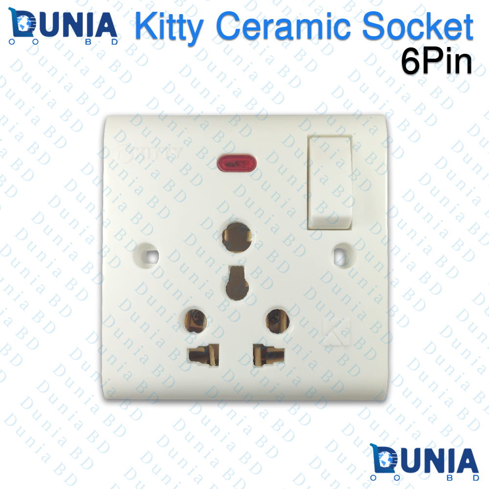 Kitty 6Pin Ceramic Multi Socket Board with Switch and Indicator